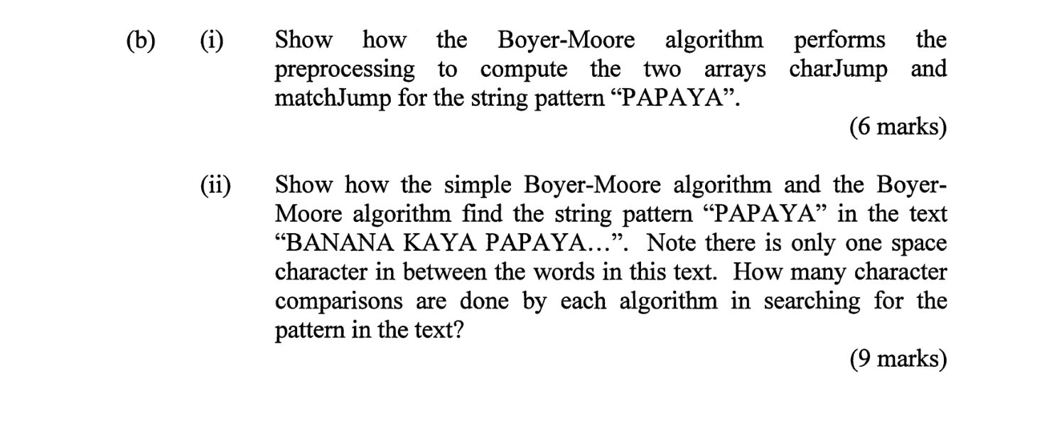 Solved (b) (i) ﻿Show how the Boyer-Moore algorithm performs | Chegg.com