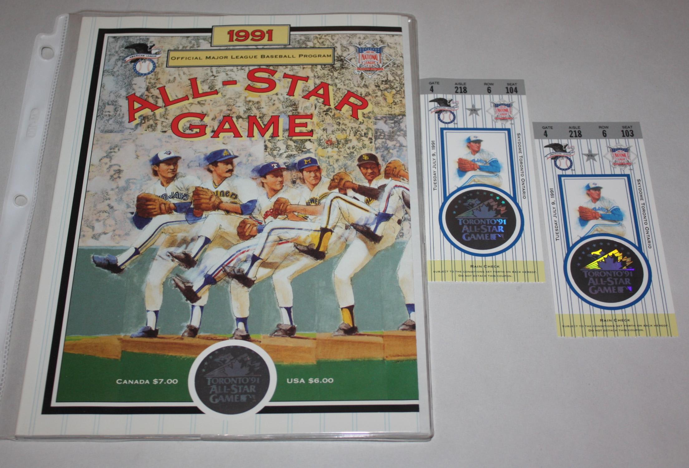 1991 Major League Baseball ALL-STAR GAME PROGRAM and a pair of matching ...