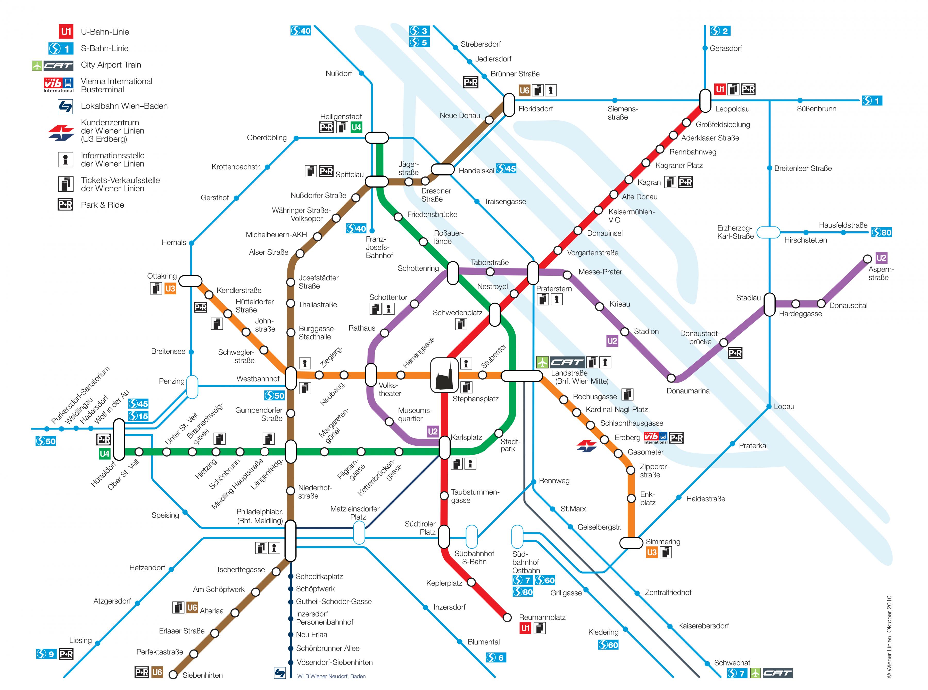 Viena u bahn mapa - Áustria u bahn (comboio urbano) mapa (Áustria)