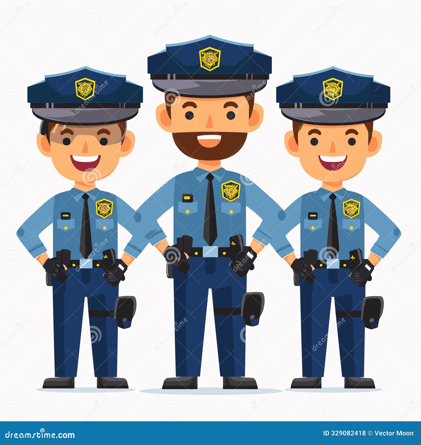 Three Cartoon Police Officers Standing Together. Three Diverse Male ...