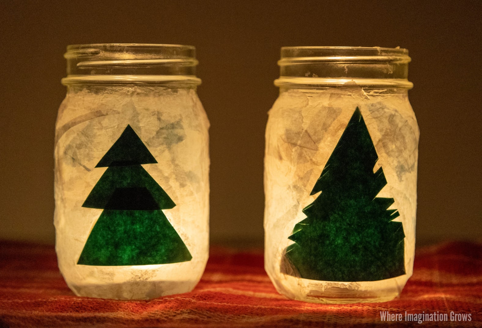 Mason Jar Christmas Tree Luminaries - Where Imagination Grows