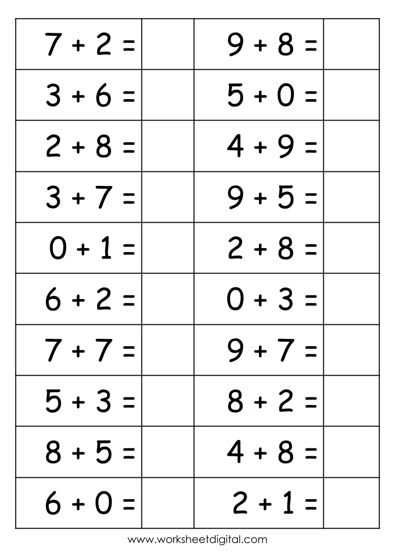 Single Digit Addition Math Practice - Worksheets Library