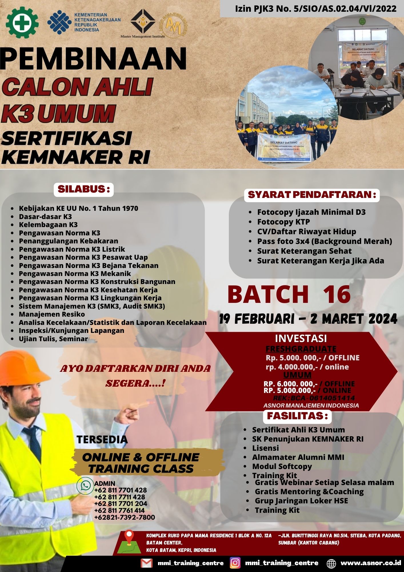 AHLI K3 UMUM (AK3 UMUM)- KEMNAKER RI CERTIFICATE – FEBRUARI 2024 ...