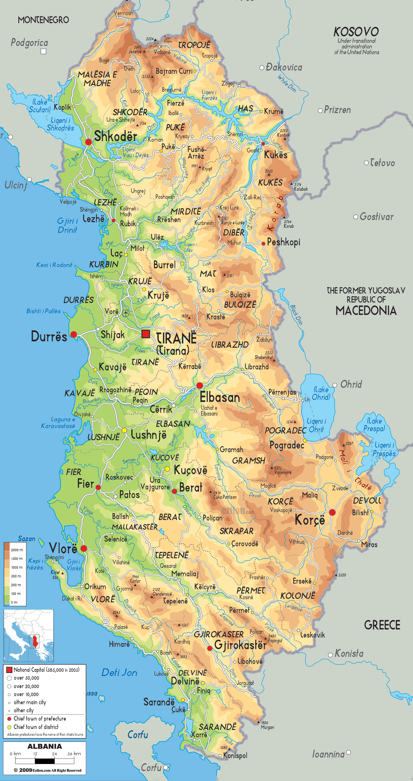 Physical Map of Albania - Ezilon Maps