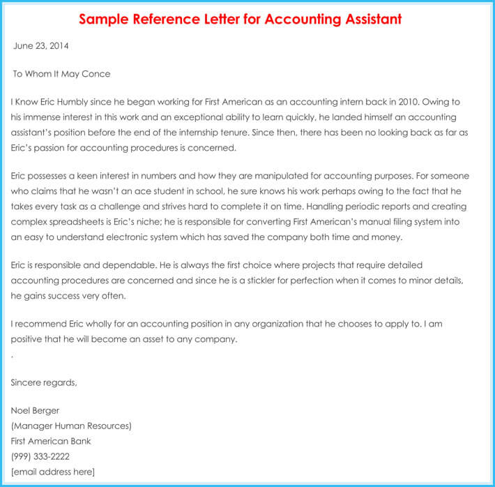 Recommendation Letter Sample For Accountant