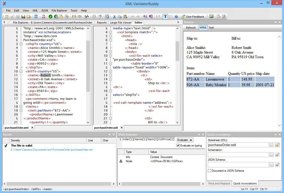 XML editor and validator tool