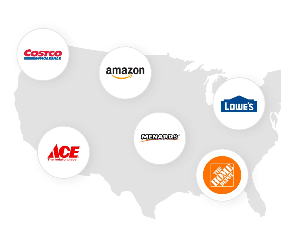 MRCOOL retailer partners: Costco, Amazon, Lowe's, ACE, Home Depot