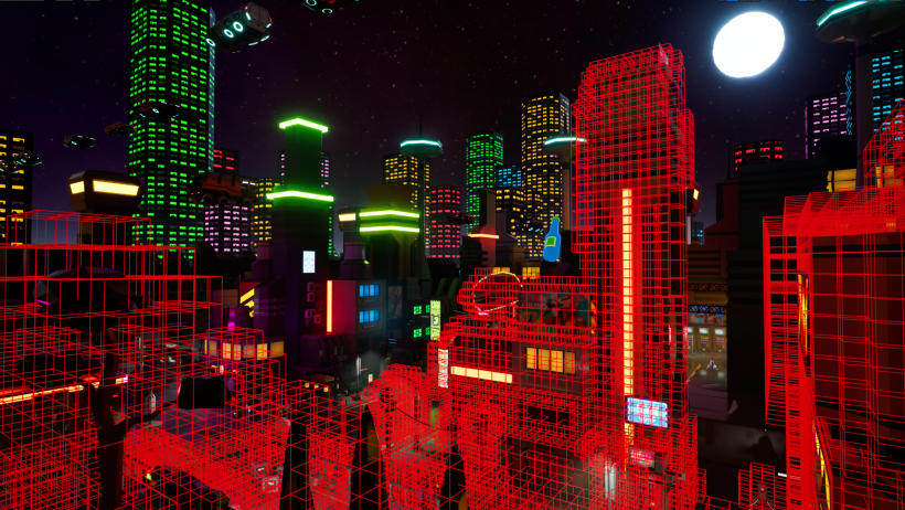 Game art featuring a cyberpunk cityscape