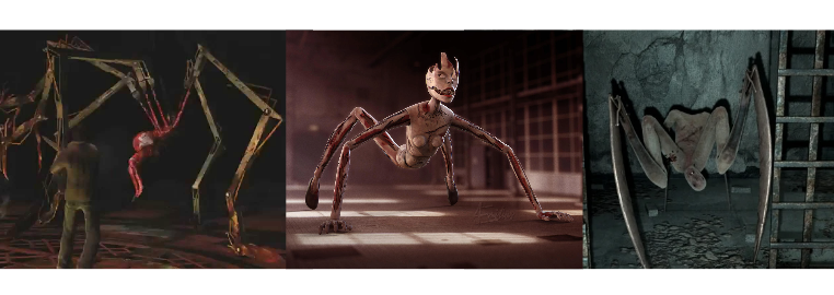 Three arachnid-like enemies from Silent Hill