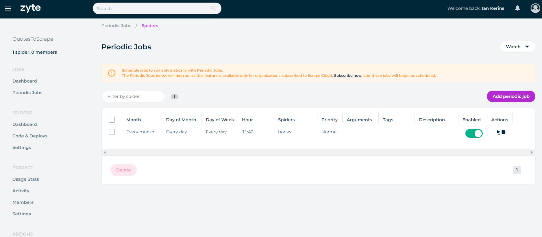 Python Scrapy Playbook - Scrapy Cloud Periodic Jobs Dashboard