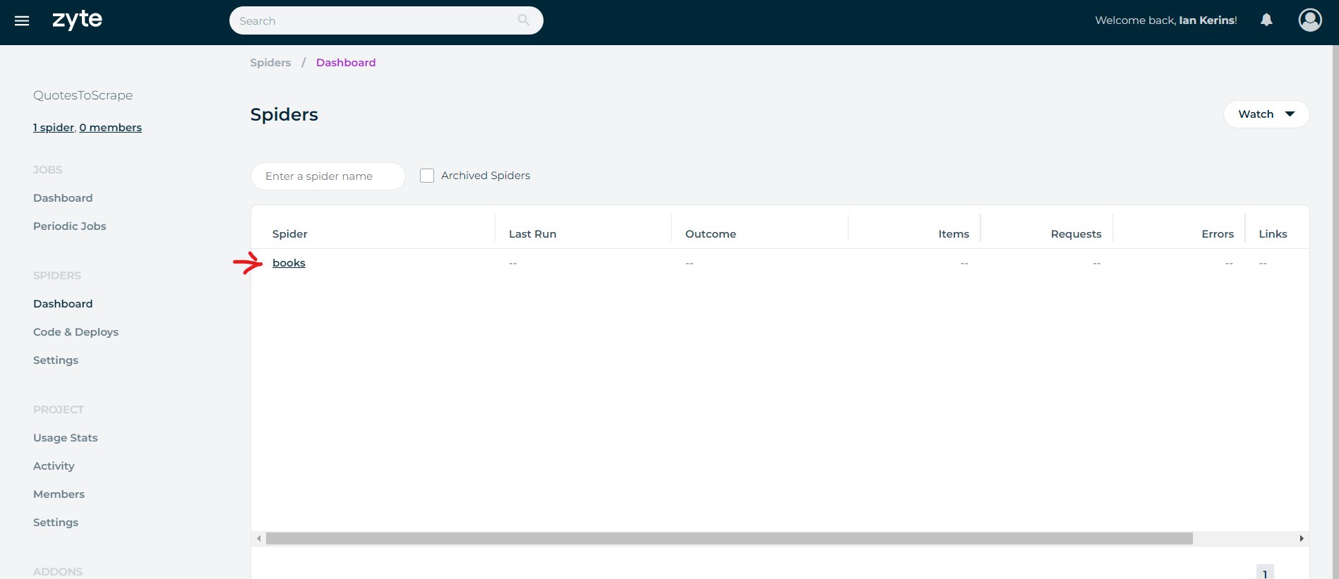 Python Scrapy Playbook - Scrapy Cloud Spiders Dashboard