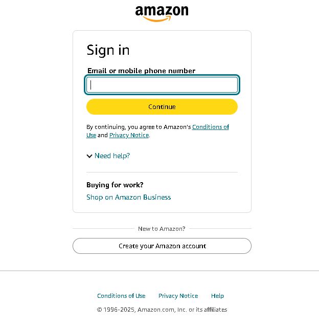 Amazon Login page