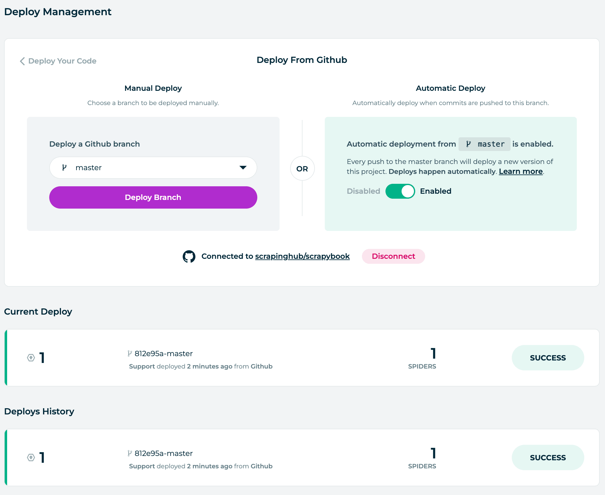 Scrapy Cloud - First Automatic Deployment