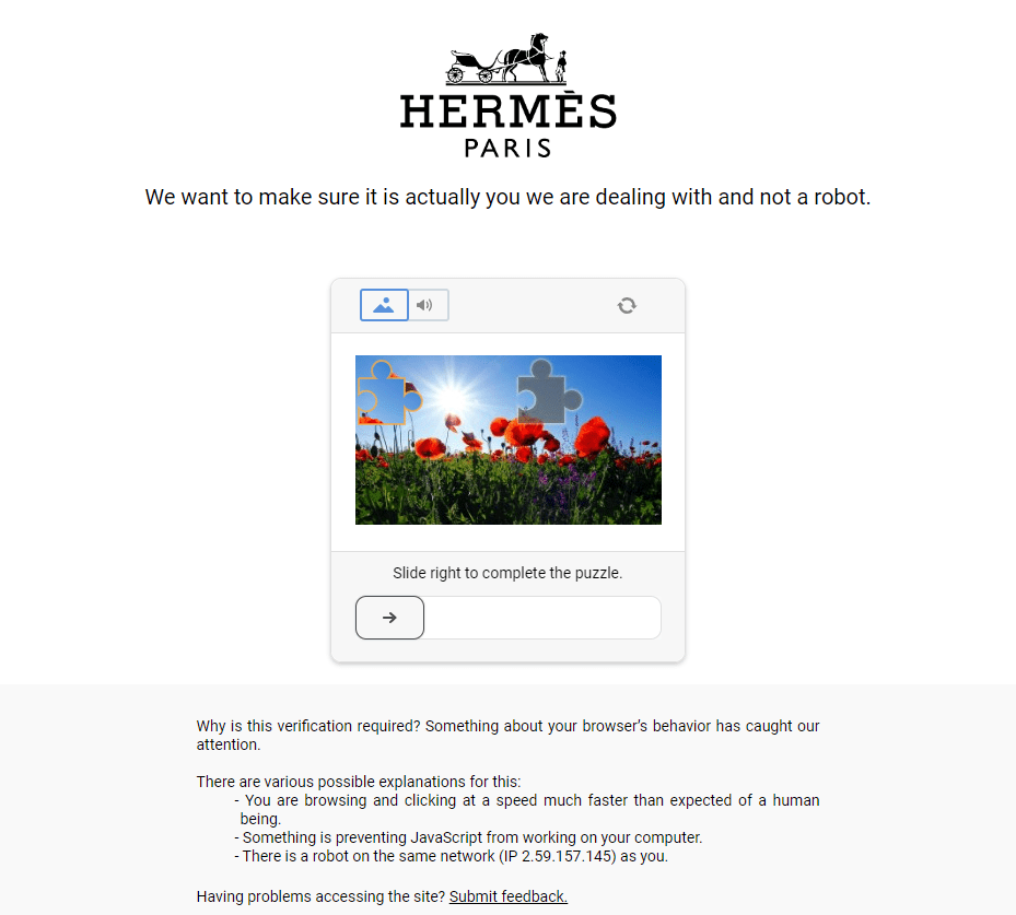 Hermes.com Captcha