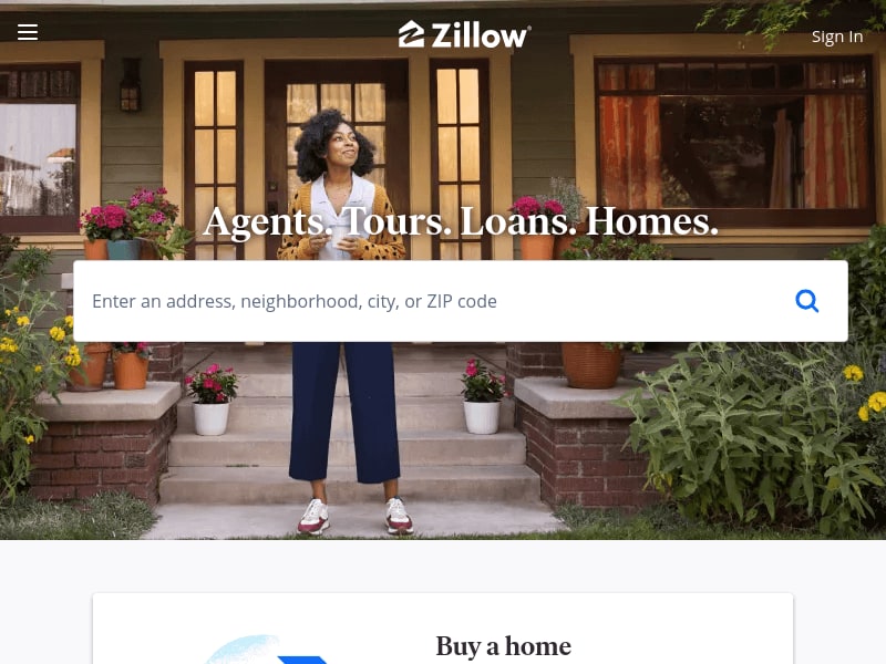 Zillow Home Page Accessed via Fortified Browser