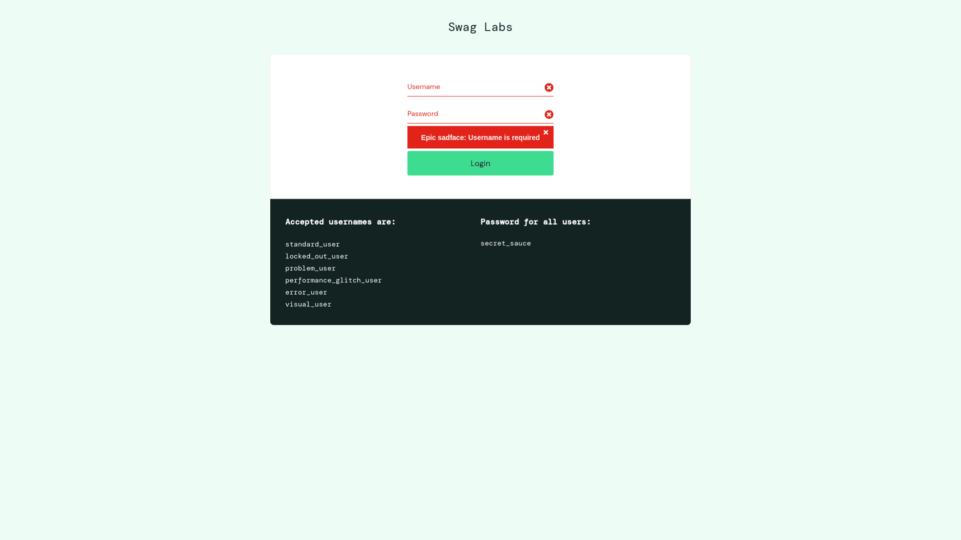 SauceDemo Login Button