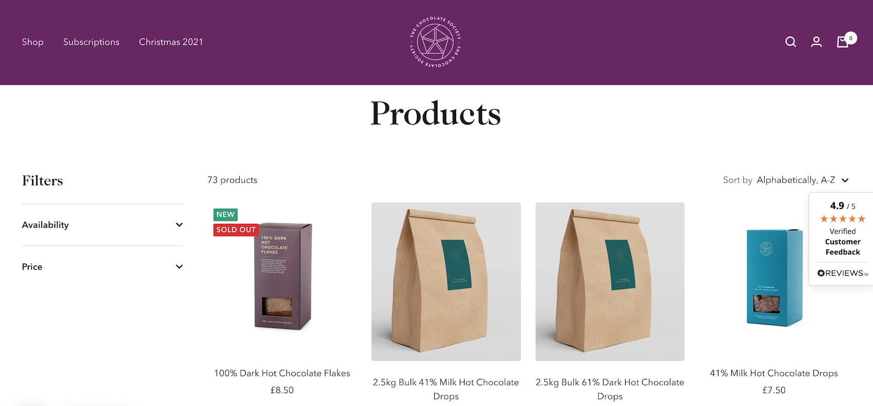 chocoloate.co.uk Products Page