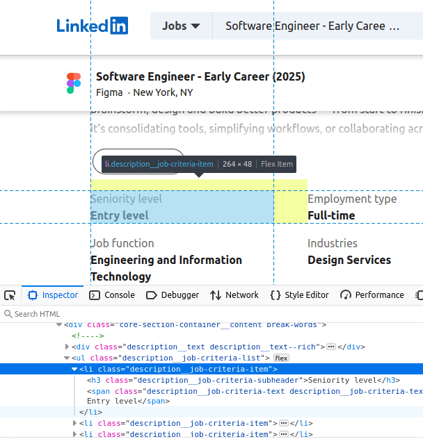 Linkedin Job page HTML Inspection