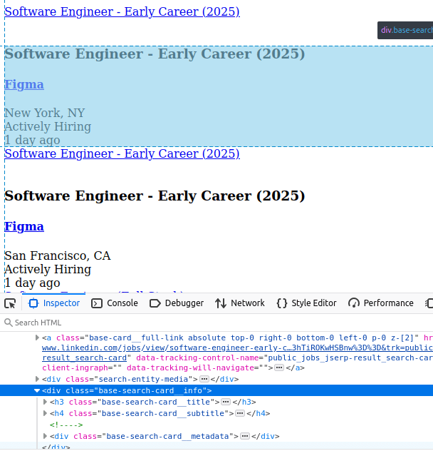 Linkedin Job Search HTML Inspection