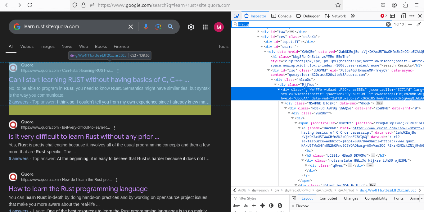 Google Search CSS Selector