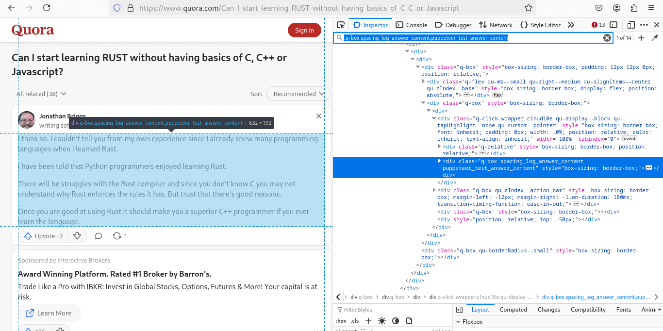 Quora Asnwers CSS Selector