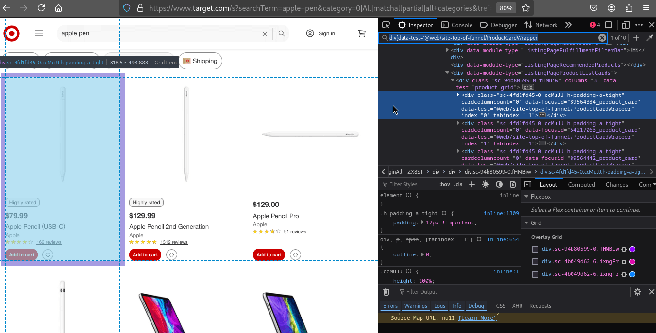 Product Listing Page Inspection