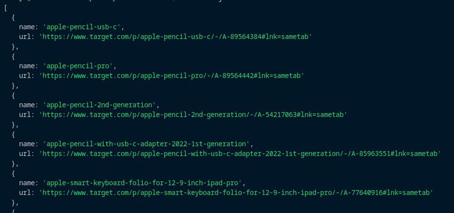 Simple Search Data Scraper Output