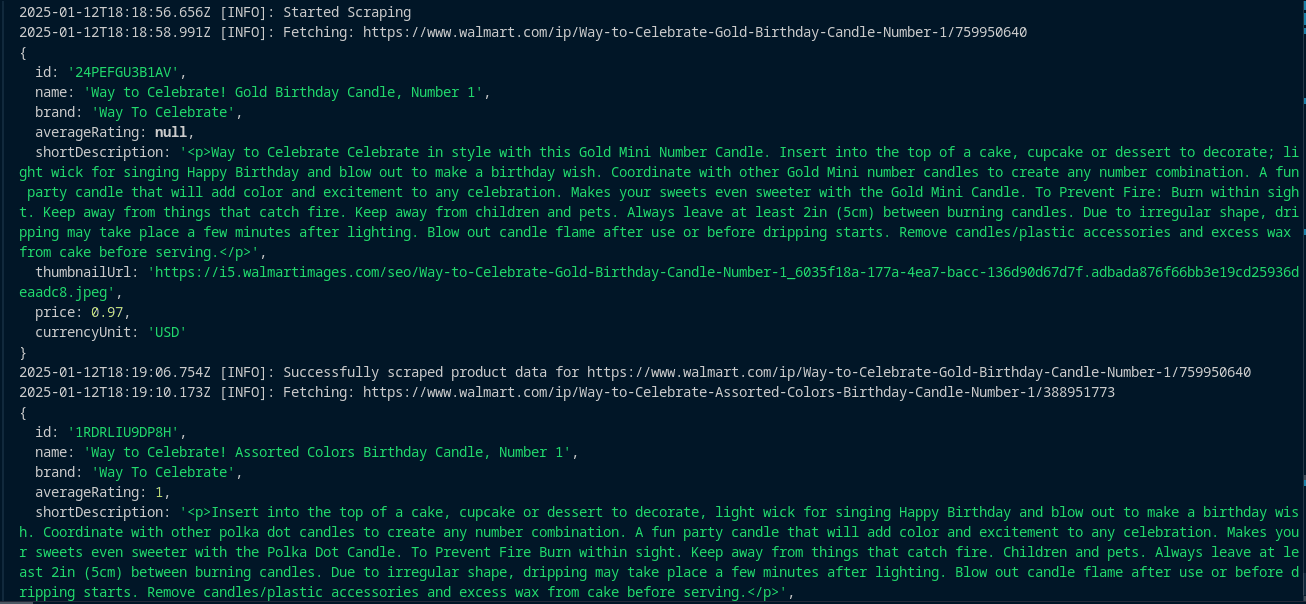 Product Data Outpu