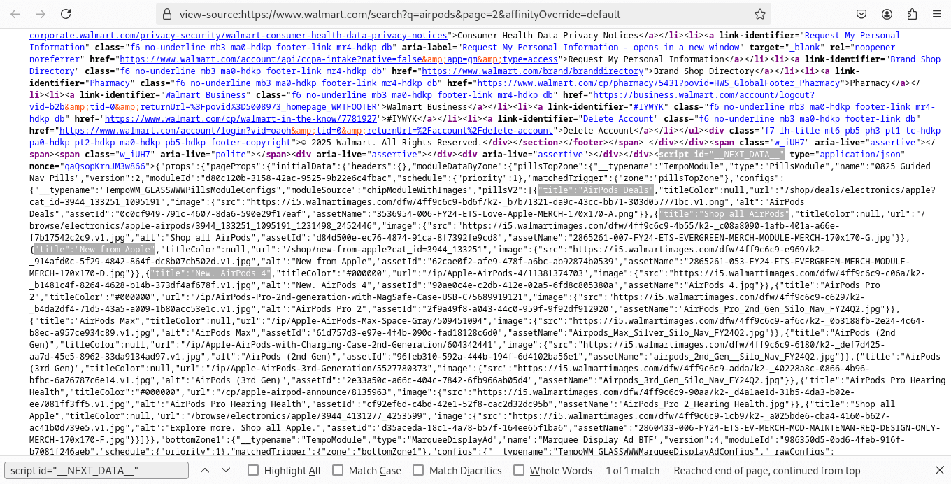 Walmart JSON Data