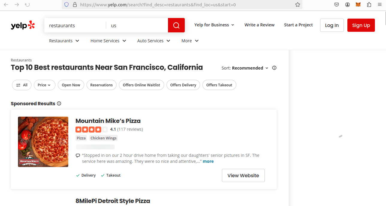 Yelp Search Results