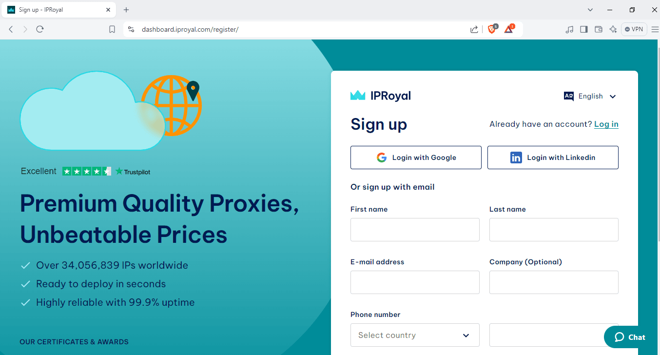 IPRoyal Signup Page