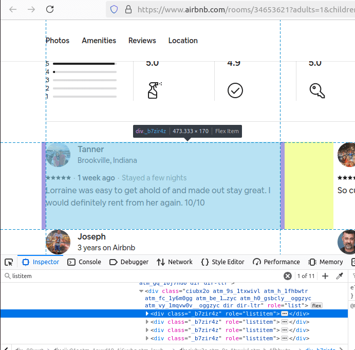 Airbnb Listings Page HTML Inspection