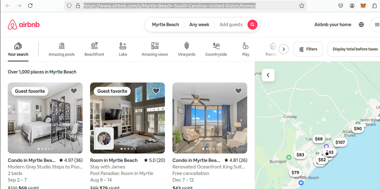 Airbnb Search Results Page