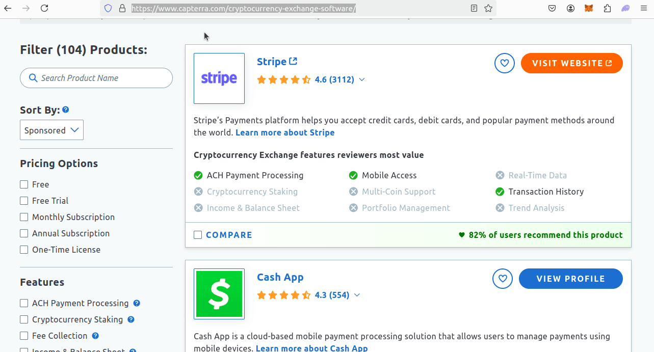 Capterra Company List Page
