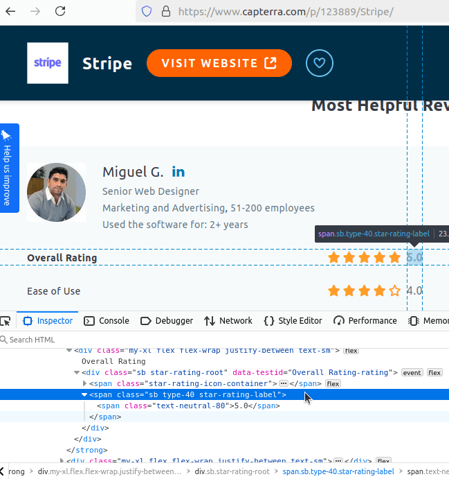 Capterra Reviews HTML Inspection