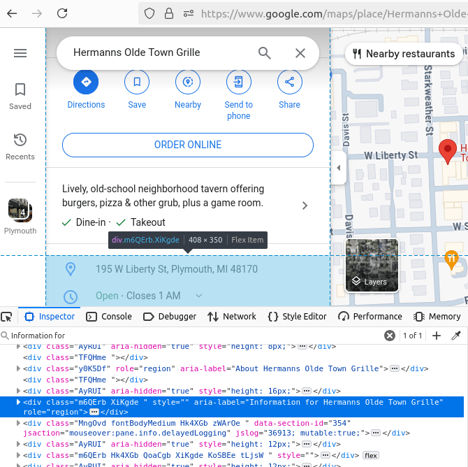 Google Maps Business HTML Inspection