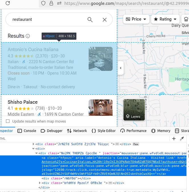 Search page HTML Inspection