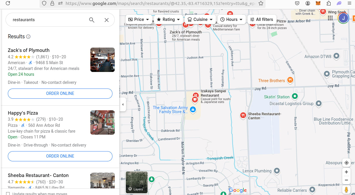 Google Maps Search Results
