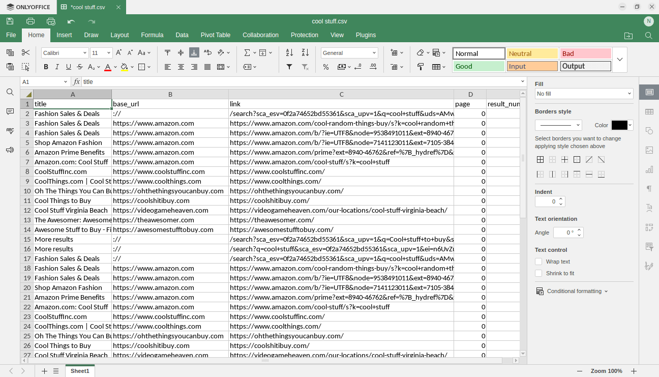 Scraped Google Search Results in CSV