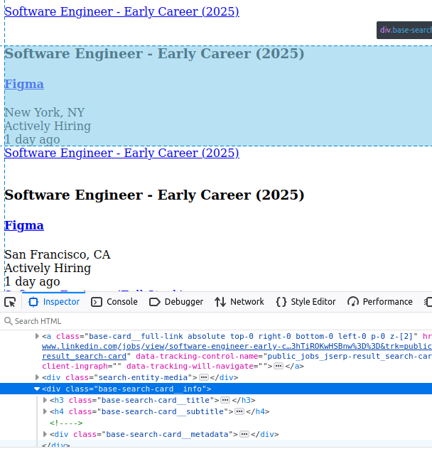 Linkedin Job Search HTML Inspection