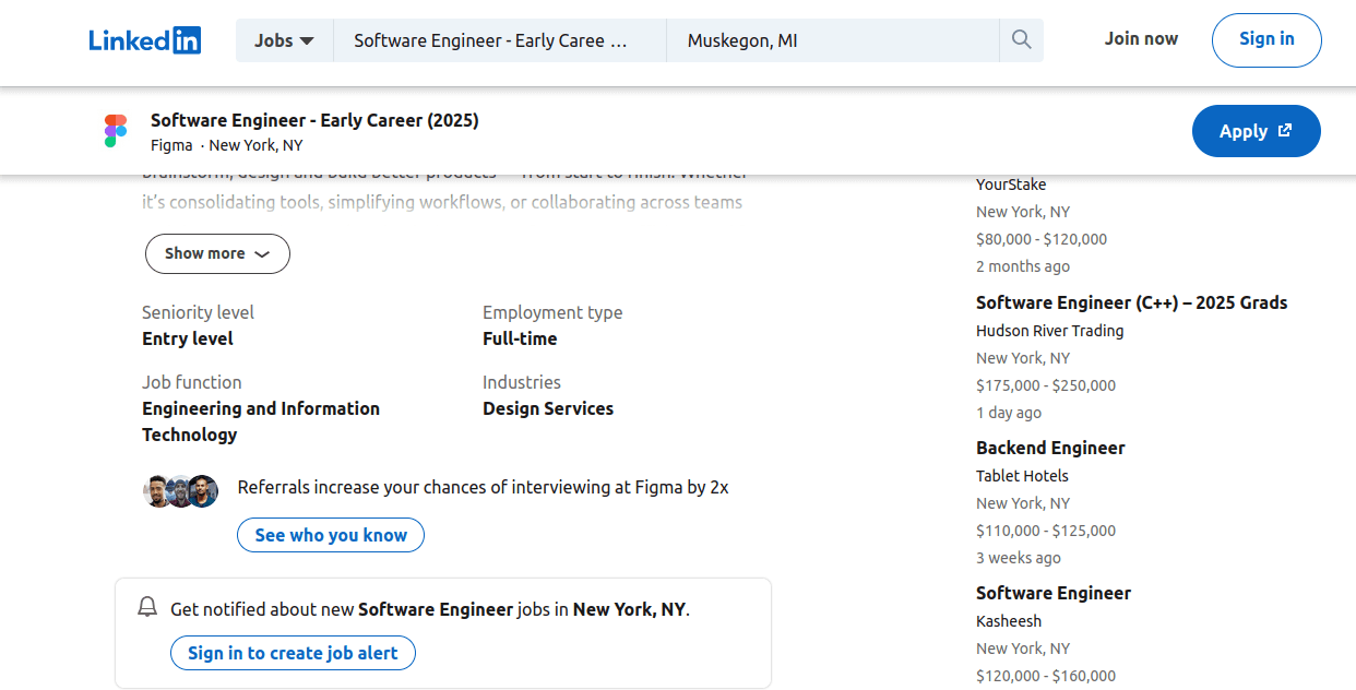 Linkedin Job page