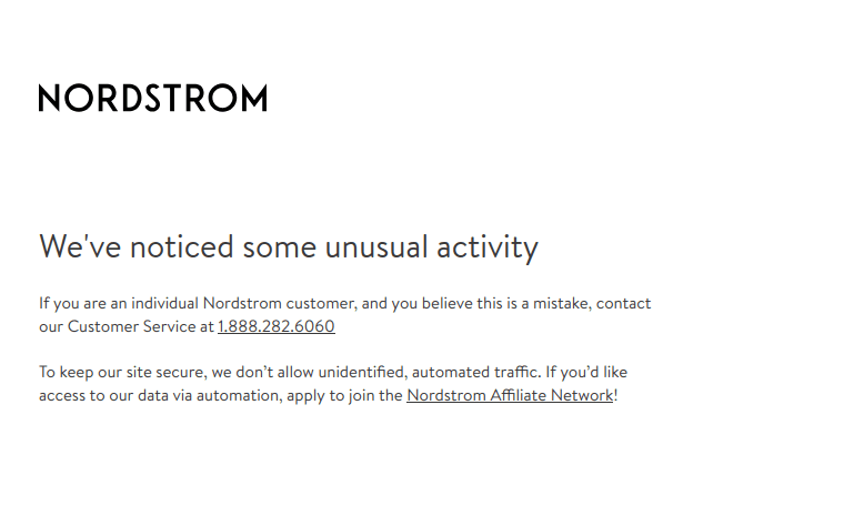 Nordstrom Unusual Activity Warning