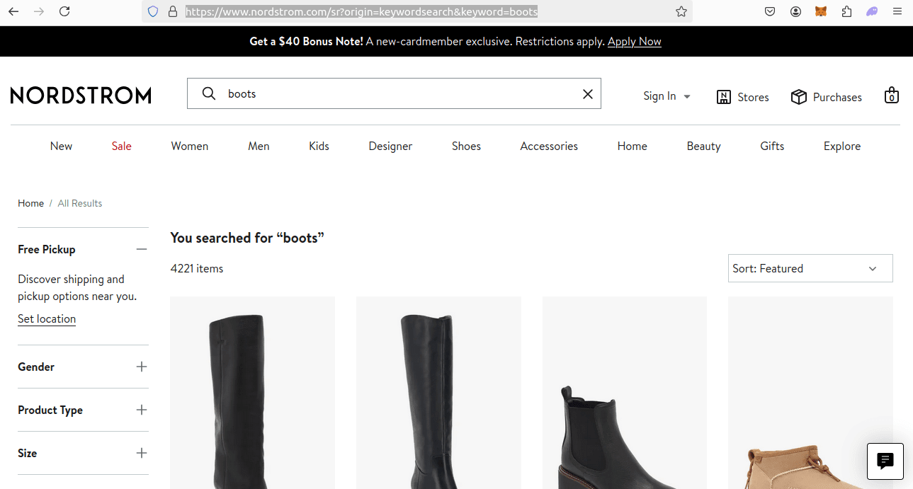 Nodstrom Search Results Page