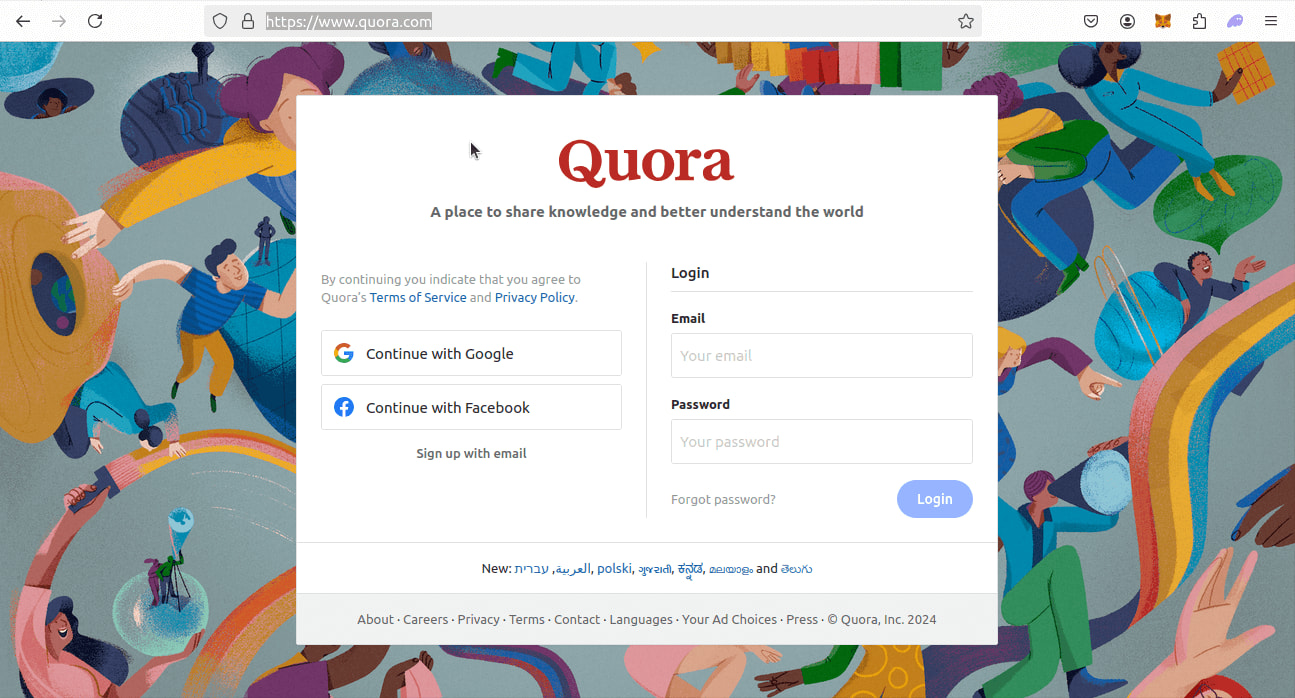 Quora Login Modal