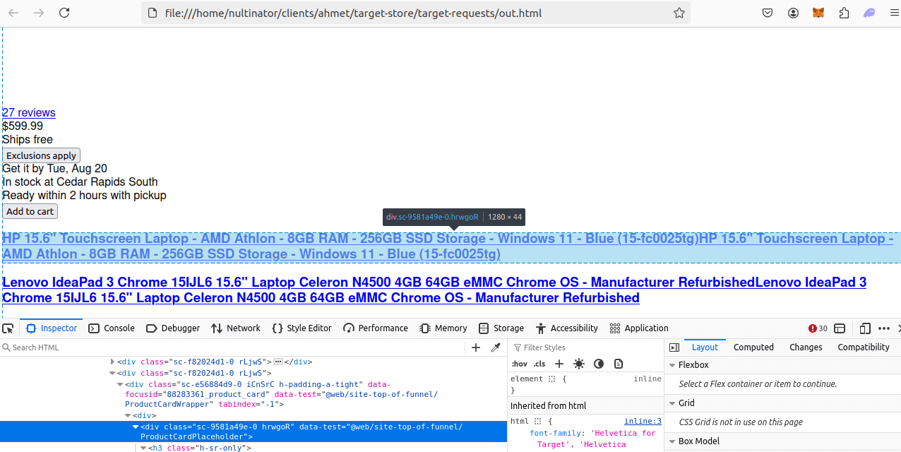 Search Results Page HTML Inspection