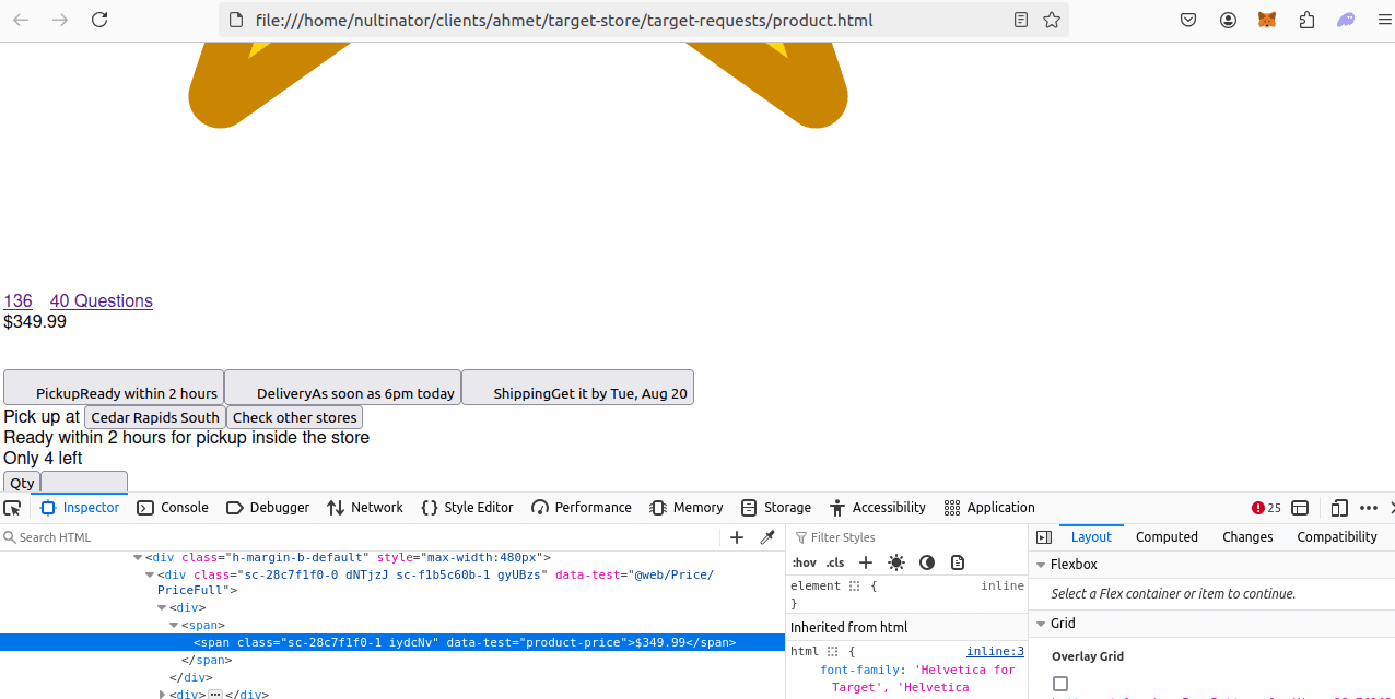 Product Page HTML Inspection