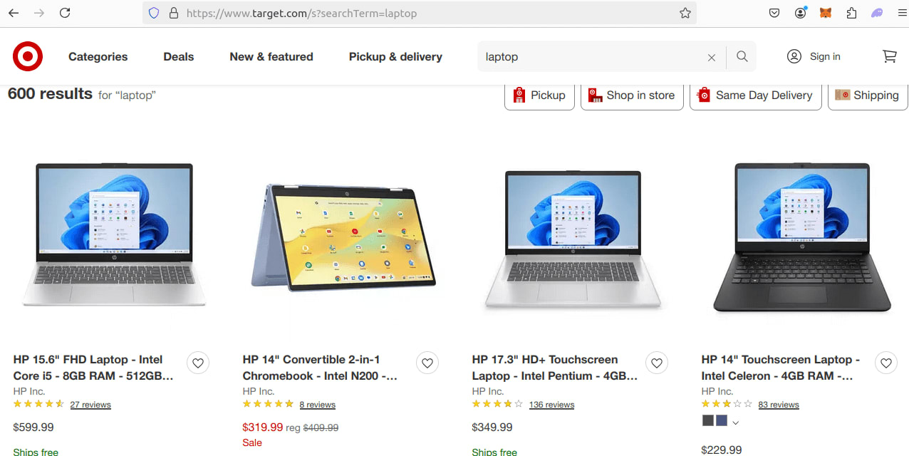 Target Search Results Page