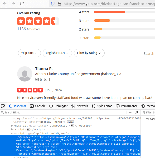 YELP HTML Inspection Reviews