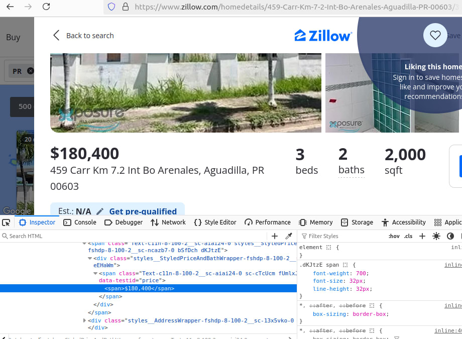 Inspect Zillow Property Page