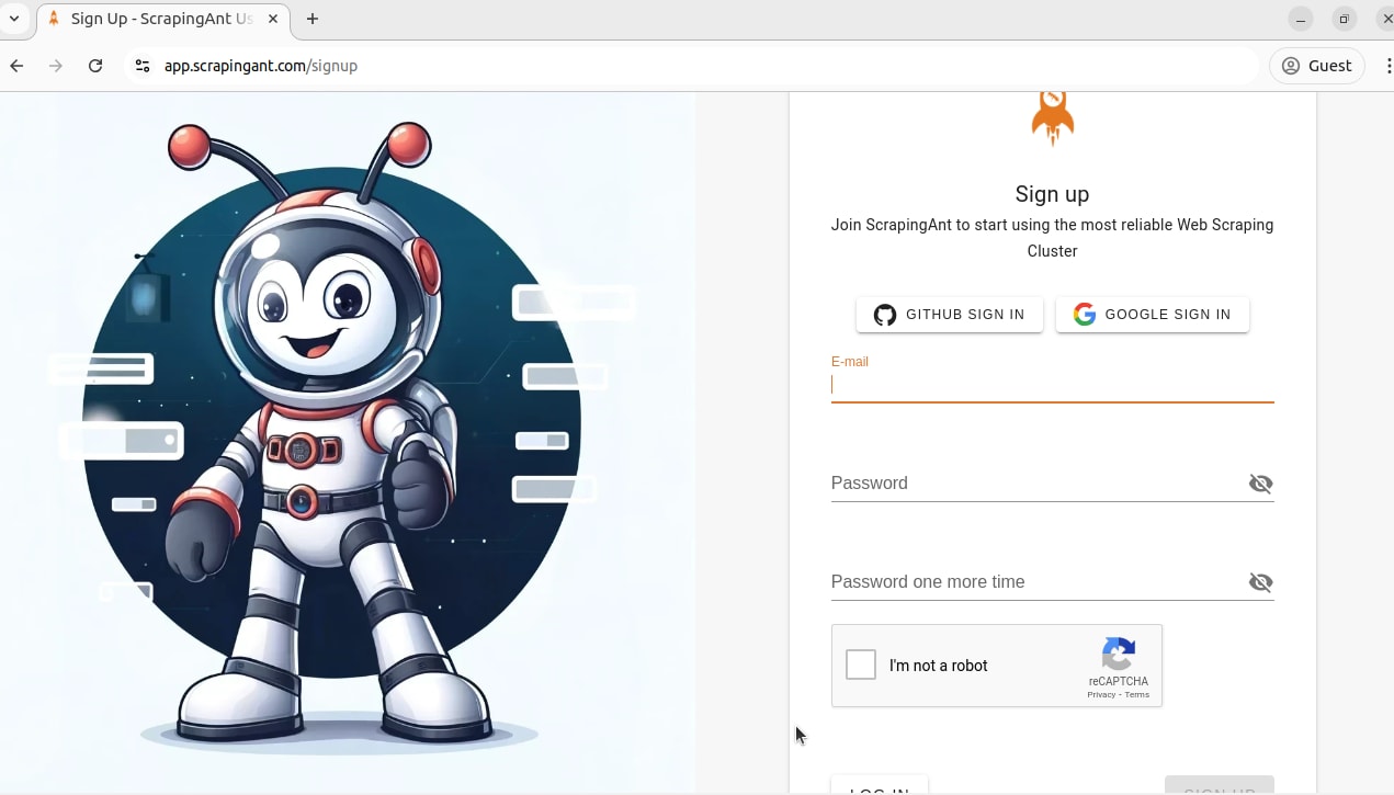 Signup ScrapingAnt